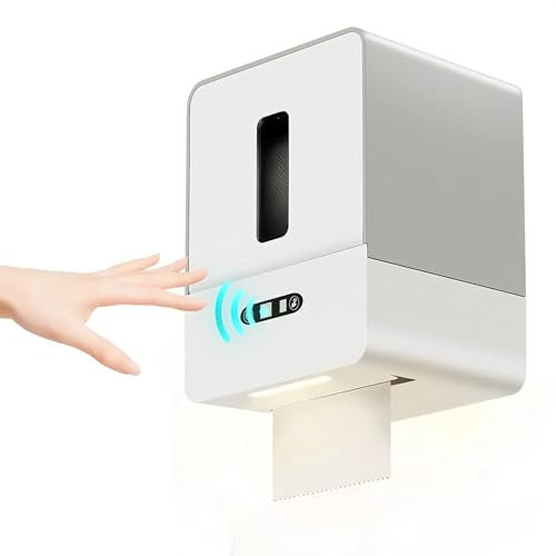 Automatisch Berührungsloser Papierhandtuchspender, Wand Montierte Automatische Handelsrollspender, Benutzerdefinierte Papierlänge, Eingebaute Nachtlicht, Keine Bohrermontage (Grey)