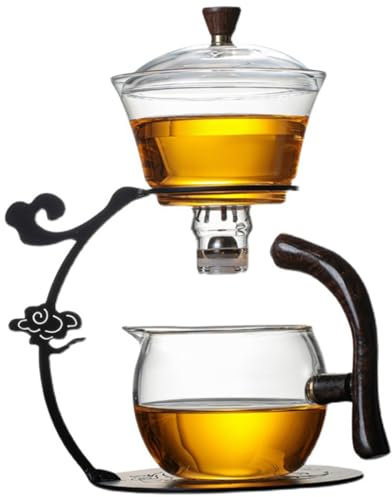 T-teiera in vetro semi automatico, teiera magnetica resistente al calore con filtro in acciaio inossidabile e maniglia anti-scaldamento, set di tè semi automatico kungfu