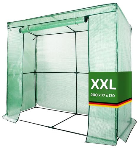 casa pura Botanika - Serra per pomodori, 200 x 77 x 170 cm, grande serra per pomodori, serra con porta da arrotolare, per aiuole precoci