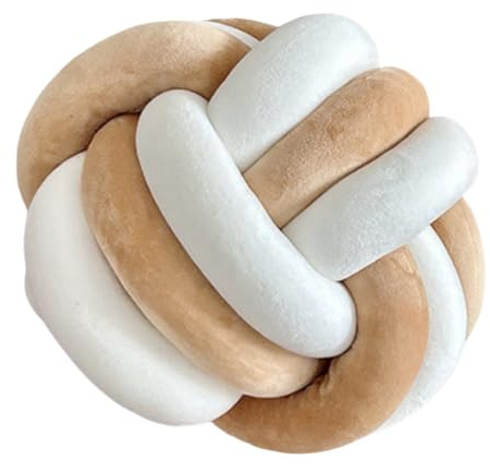 OUKEYI 8.5/22cm Knot Ball Pillows, Round Throw Pillow Cushion Home Decoration Soft Plush, Throw Knotted Ball Pillow Handmade Children Room Decoration Round Plush Toy Pillow (White camel)
