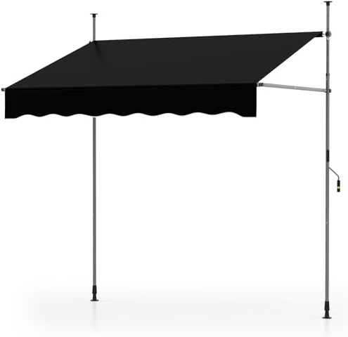 COSTWAY Klämmarkis, balkongmarkis utan borrning med handvev, justerbar höjd och UV-beständig, markis, solskydd för terrass, balkong, trädgård (200 cm, svart)