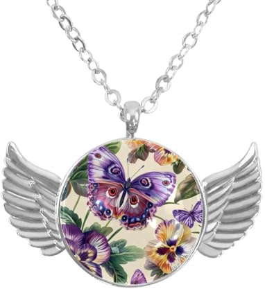 Luoweisi Angel Wings Necklace with Pansies Butterfly, Aluminum Alloy Jewelry Gifts for Men Women