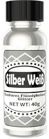 Essbarer Glitzer Flüssig - Sparkle Edible Glitter für Tortendeko Essbar, Metallisch FlüSsig Glitzerpulver für Backen, Fondant, Buttercreme, Süßigkeiten, Schokolade (40g) (Silberweiß, 40g)
