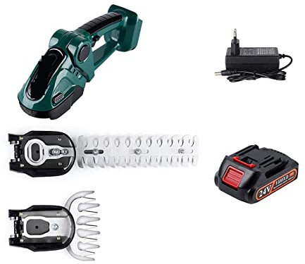 Cortasetos, Cortasetos eléctrico inalámbrico 2 en 1 de 24V, 20000RPM, Recargable, de Mano, for el hogar, for deshierbar, podar, Herramientas de jardín(Green-1 Battery)