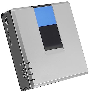 lyrlody Adattatore per telefono VoIP, adattatore per telefono Internet a 2 porte VoIP portatile supporta protocollo SIP V2 con cavo di rete per PAP2T (spina USA)