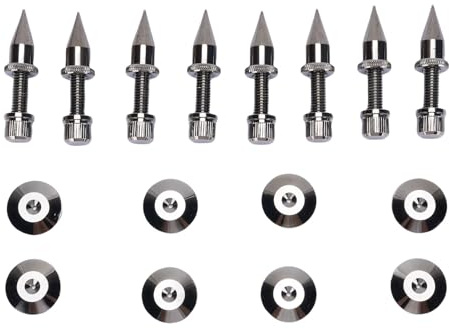 ZJchao Adjustable Pure Copper Speaker Isolation Spikes with Base Pad, Height Balance Adjustment Nut, 8 Pairs for Speaker, Amplifier, CD DVD Player, Turntable Recorder, Chassis,