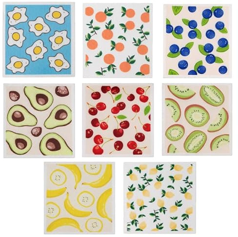 Rtrasang Swedish Dishcloths, Reusable Paper Towels, Quick Drying Washable Dish Cloths, for Counters Dishes Home Bar Table Wiping，Eco-Friendly, Absorbent, 8-Pack