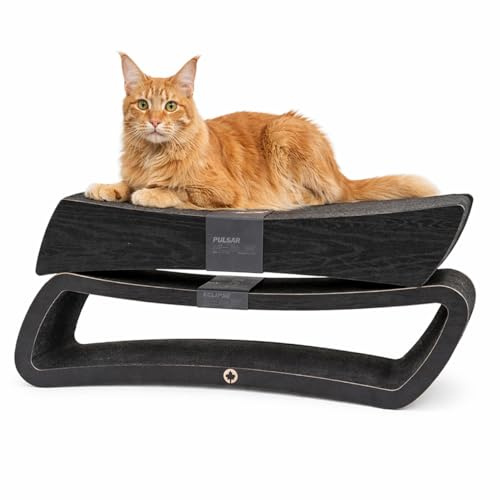 CanadianCat Company | Kratzbrett Set Eclipse & Pulsar für Katzen aus robuster Wellpappe mit Holzoptik - 2 beidseitig nutzbare Kratzmöbel kombinierbar als Lounge, Kratzfläche und Liegeplatz