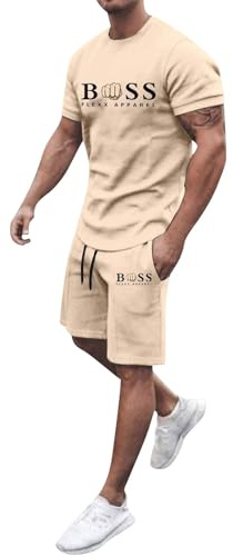 Tuta Uomo Completa Estivi 2 Pezzi Tute Cotton Tee Shirt a Manica Corta e Pantaloncino con Tasche Coulisse Set Tuta Sportiva Comoda Traspirante Casual Streetwear per Trekking e Jogging Palestra Fitness