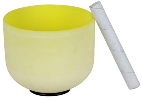 Klangskål i kristall 20 cm, skål med gul sång B för yoga, meditation, ljud, läkning, sång