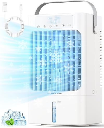 Climatiseur Mobile Portable,Refroidisseur D'air Silencieux 900 ml,4 en 1 Mini Climatisation USB Ventilateur,3 Vitesses de Ventilateur,2 Modes D'humidification Pour Personal,Maison,Bureau (Blanc)