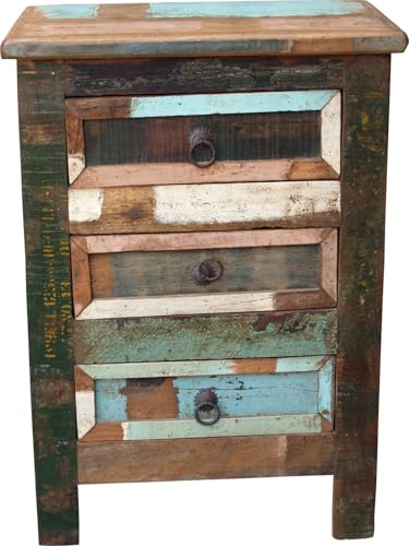 GURU SHOP Antiker bunter Schubfachschrank, Nachtschrank aus Holz, Modell 10 | Massives Design, ideal für Antik- und Kolonialstil, vielseitig einsetzbar, charmante Ergänzung für jeden Raum.