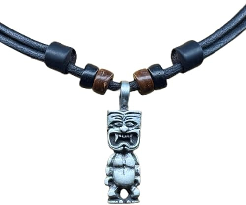 HANA LIMA Collier en cuir avec pendentif Tiki pour homme & femme réglable Collier de surfeur