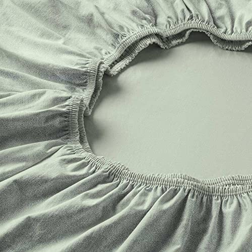 ESTELLA Spannbetttuch Samt Velours | Verde | Frottee | 100x200 cm | passend für Matratzen 90-100 cm (Breite) x 190-200 cm (Länge) | trocknerfest und bügelfrei | 80% Baumwolle 20% Polyester