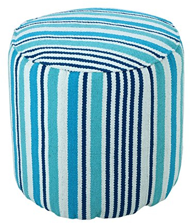 Homescapes Moderner Pouf Sitzkissen Selam rund Aqua weiß gestreift skandinavisches Design 45 cm
