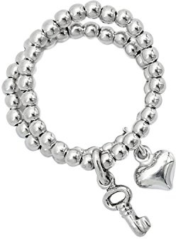 Beau Soleil Jewelry 925 Sterling Silber 2 Schmuck Set Damen Ringe Kugelringe mit Schlüssel und Herz Anhänger Charm