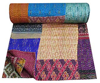 Indische Hippie Boho Bohemian Twin Size Tagesdecke Baumwollbettlaken Kantha Quilt Kantha Decke Werfen Patchwork Quilt Blanket Sofa Bettdecke Decke Reversible Patchwork Quilt (220 X 270 CMS)
