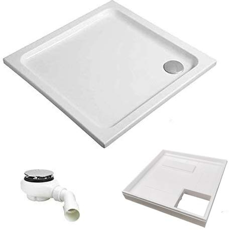 HOESCH KOMPLETT-PAKET: Duschwanne 80 x 80 x 2,5 cm superflach Acryl + Styroporträger/Wannenträger + Ablaufgarnitur chrom