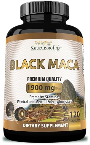 Organic Black Maca 1,900 mg per Serving Natural Energy Booster Peruvian Maca for Men & Women 120 Capsules