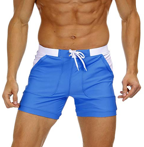 KEFITEVD Pantalones Cortos de Natación de Secado Rápido para Hombres Bañadores de Playa de Tabla Corta Bañadores de Gimnasio Delgados con Cordón Ajustable Azul Cielo,38