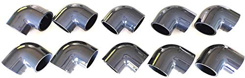 10 Stück Bogen 90 ° 50 mm PVC Druck PN16 / Pool und Bewässerung 5 cm 50 mm