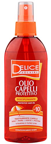 Delice Solaire Olio Solare Spray Capelli Protettivo Spf10 Disciplinante, Vitamina E e Filtro UV, Protegge i Capelli dagli Effetti del Sole, Dermatologicamente Testato - 150 ML