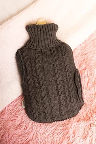 Homezone® Housse pour bouillotte d'une capacité de 2 L - Bouillotte et pull tricoté gris - Cadeau - Chauffe-mains - Soulagement de la douleur - Réutilisable - Économie d'énergie