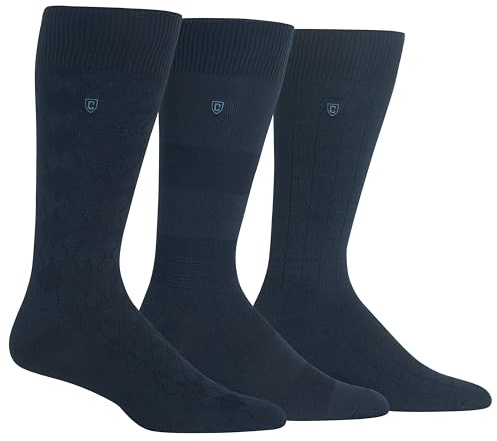 Chaps Mens Super Soft Dress Crew - 3 Pair Pack Patterns And Textures Casual Sock, Solid Navy Argyle, 6-12 US