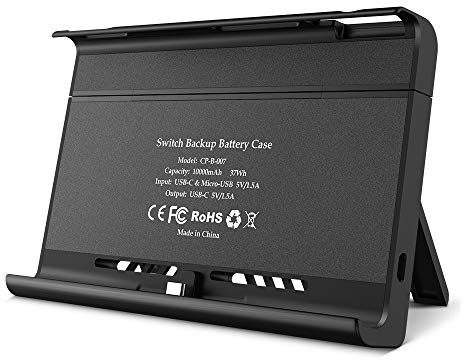 10000mAh Battery Charger Case, Compatible with Nintendo Switch & Nintendo Switch OLED Model, Portable Backup Battery Pack, Travel Power Bank, 2-Game Card Slots, Dual Type-C, Micro USB Charging Ports