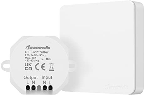DEWENWILS Remote Control Light Switch 240V, No Wiring Required, Wireless Light Switch Kit with 30M Range, Remote Light Switch for Lamp, Programmable, UKCA Certified, White