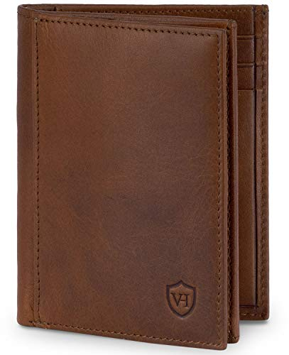 VON HEESEN® Leder Geldbörse mit Münzfach & RFID Schutz Herren & Damen - Echtleder Geldbeutel für Männer & Frauen - Portemonnaie Brieftasche Wallet Portmonee (Cognac-Braun)