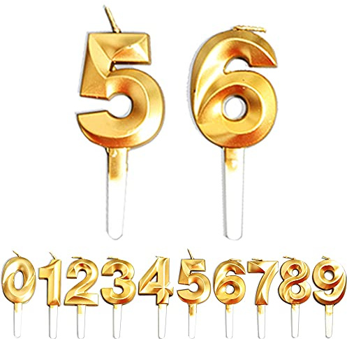 Geburtstag Zahl Kerzen, 5/6/56/65 JJubiläumstorten Dekoration, Gold Nummer Geburtstagskuchen kerzen, Kuchen Dekoration für Geburtstag Party Hochzeit Jahrestag Abschlussfeier Feier Lieferungen