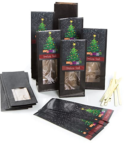Logbuch-Verlag 10 weihnachtliche Papiertüten mit transparentem Sichtfenster 8,5 x 26,5 x 5 cm - Verpackung für Kekse Weihnachtsplätzchen