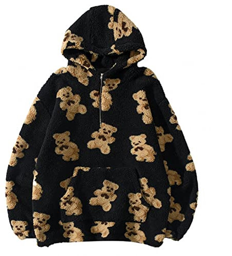 BBVP Hoodie Damen Oversize Pullover Süße Cartoon Bär Winterpullover Sweater Langarm Kapuzenpullover Sweatshirt Damen Winter Warm Mädchen Pulli mit Kapuze Plüsch Fleece Pullover Oberteil Tops