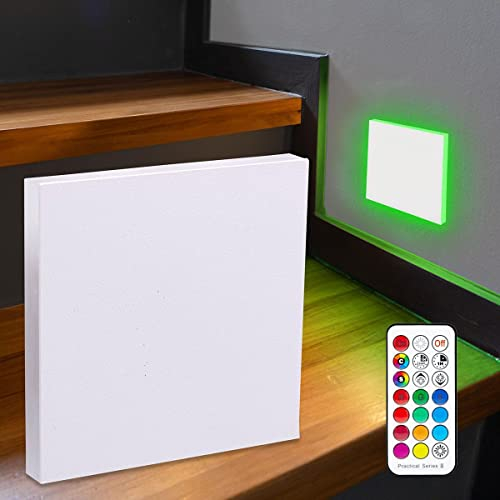 LongLife LED Treppenlicht 230V Stufenbeleuchtung eckig weiß - Unterteil Lichtfarbe: RGB Warmweiß 3W Treppenbeleuchtung Wandeinbauleuchte Treppenleuchte Wandleuchte…