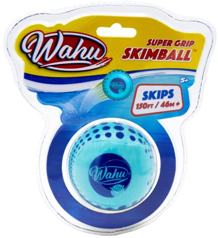 Wahu Super Grip 100% Waterproof Skimball Pool Toy, Water Skipping Ball for Pool and Beach, Skips Over 150' on Water, Blue