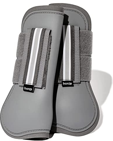 HORZE Adepto Open Front Tendon Boots | Durable Shell with Neoprene Lining - Steel Grey - Horse