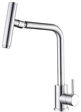 Klobvtt Küchenarmatur aus gebürstetem Edelstahlnickel, Einhand-360°-Double-Spin-Wasserhähne, Keramik-Ventilkern-Spülbeckenarmatur, Küchenarmatur für Wohnmobile im Landhausstil