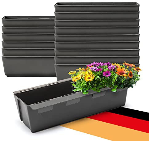 BigDean 16 Paletten Blumenkästen Einsatz mit Hängesystem 37cm anthrazit | Blumenkasten für Palette Pflanzkasten für Europalette Balkonkasten Blumentopf aus recyceltem PP-Kunststoff MADE IN GERMANY