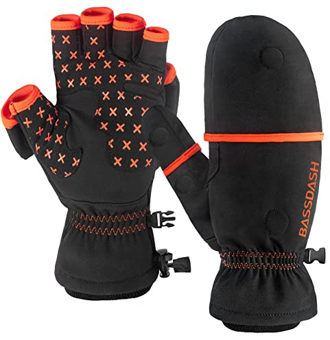 Bassdash WinteFlex Guantes de Invierno Manoplas Convertibles para Pesca en Hielo para Clima frío sin Dedos Resistentes al Agua para Hombres Mujeres Caza fotografía Senderismo