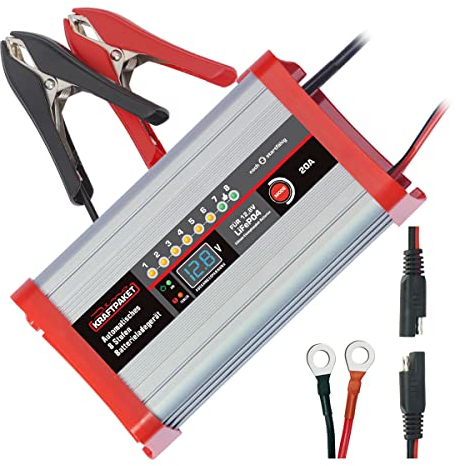 Dino KRAFTPAKET 20A-12.8V intelligentes und automatisches Batterieladegerät | Für LifePo4/LFP-Batterien | KFZ-Ladegerät für Lithium-Eisenphosphat-Batterien für Wohnmobil Wohnwagen, Boot, Auto