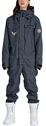 Tuta da Sci in Denim per Donne e Uomini, con Cappuccio e vestibilità Rilassata, Tuta da Neve Impermeabile e Antivento, Tuta da Sci Calda e Invernale,Blu,L
