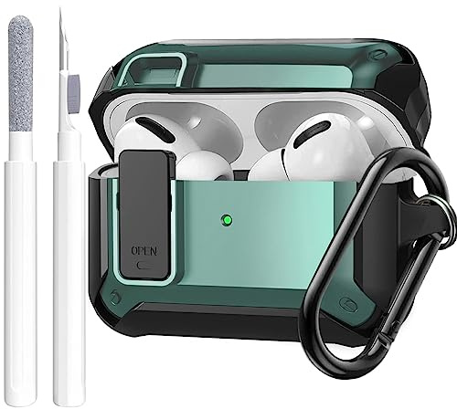 OTOPO Airpods Pro Schutzhülle – Herrenschloss mit Reinigungsset, stoßfeste robuste Schale für Air Pods Pro 2/1. Hülle, Schwarz/Grün