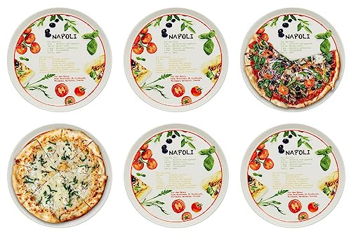 KHG 6er-Set Pizzateller, extra groß mit 30 cm Durchmesser in Napoli Print | perfekt für Gastro und Zuhause, hochwertiges Porzellan, spülmaschinengeeignet & perfekt Stapelbar, vielseitig einsetzbar