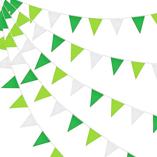 DOJoykey Banderines de Tela, 52 Piezas de Banderas Reutilizables Impermeables, Triangulares, Verde, Verde Claro, Blanco, Poliéster, Decoración de Fiesta