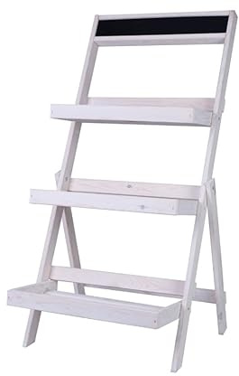 MODO24 Blumentreppe Blumenregal Etagere Pflanzenregal Holztreppen Garten RDEZ 3 Farben (Weiß)