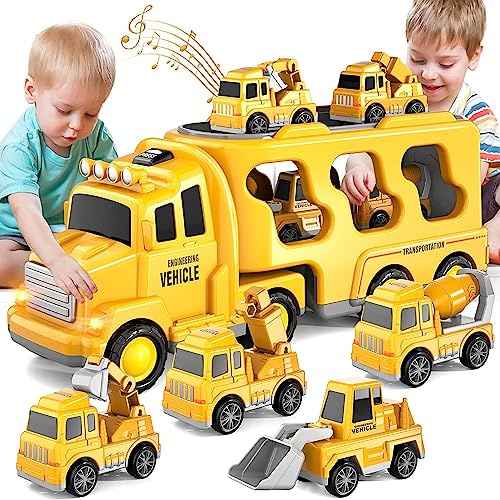 KukuFun Camion de Construction pour Les Enfants, garçons et Filles, 1 2 3 4 5 6 Ans, 5 en 1 Camion pour Les garçons de 1 à 3 3-5 Ans, Jouets pour garçon, Cadeau de Noël et d'anniversaire.