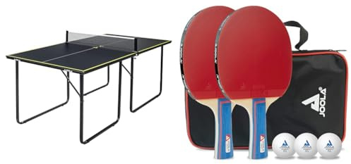 JOOLA Tischtennisplatte Midsize, mittelgroße inklusive Netz, Dark-Grey, 19117, 168 x 84 x 76 cm & 54820 Tischtennis-Set Duo Bestehend aus 2 Tischtennisschläger+3Tischtennisbälle