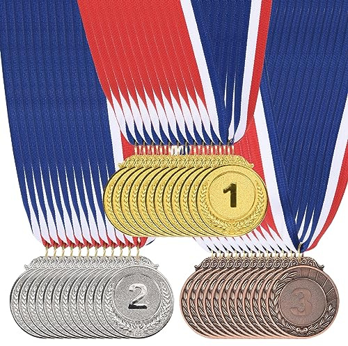 PATIKIL 36Stk Preis Medaillen Gold Silber Bronze 1. 2 3. Preise | Preis Metalle 2 Stil, Mit Farbband, Für Team Spiele Sportliche Wettkämpfe