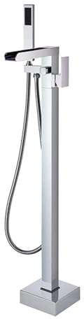 BiaoTeng Badewannenarmatur Mit Handbrause Silber Einhebelmischer Messing Standarmatur Badewanne Freistehende Badewanne Armatur, Silber